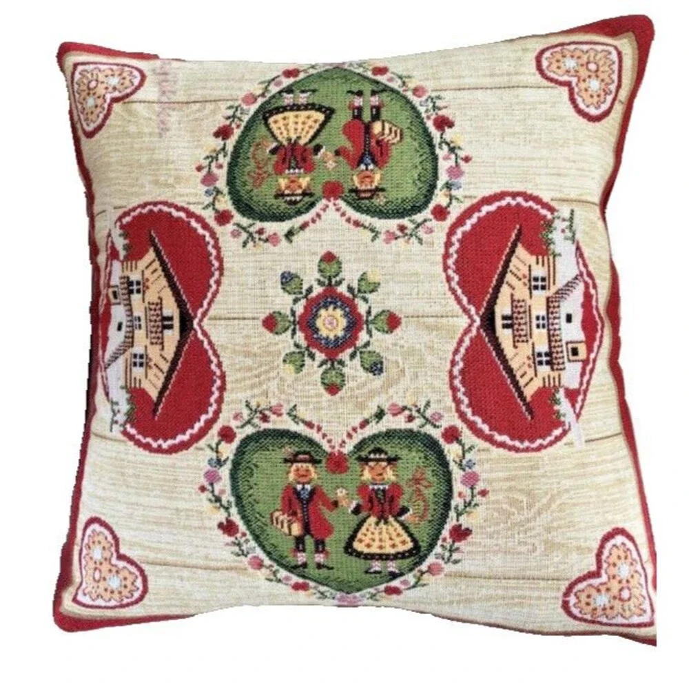 Hines Of Oxford Throw Pillow Tapestry Embroidered Nordic Hearts Made in UK 13x13